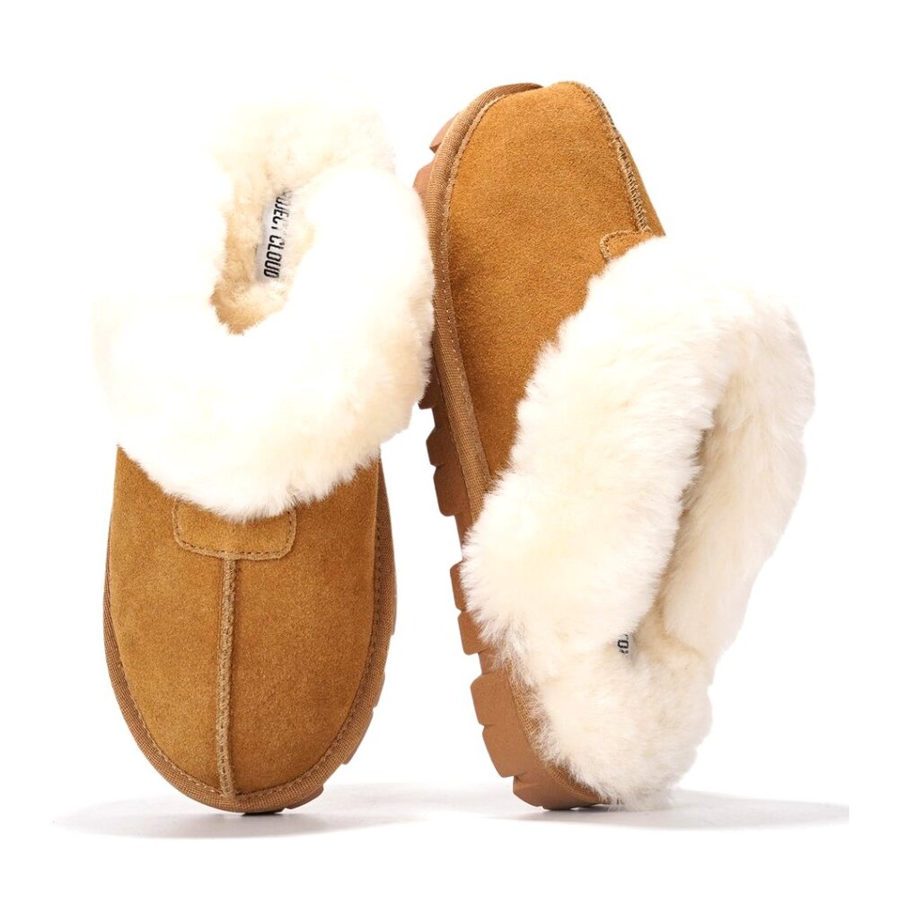 Genuine Leather Shearling Slippers Cozy Memory Foam Indoor Outdoor Comfort